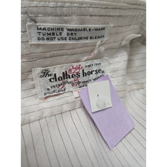 Cream Metallic Top The Clothes Horse Pinstripe Button Up Size 12 Womens Vintage - Picture 5 of 5